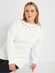 Yours Curve White Eyelet Detail Sweatshirt - Image 1 of 4