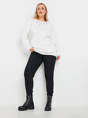 Yours Curve White Eyelet Detail Sweatshirt - Image 2 of 4