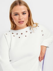 Yours Curve White Eyelet Detail Sweatshirt - Image 4 of 4
