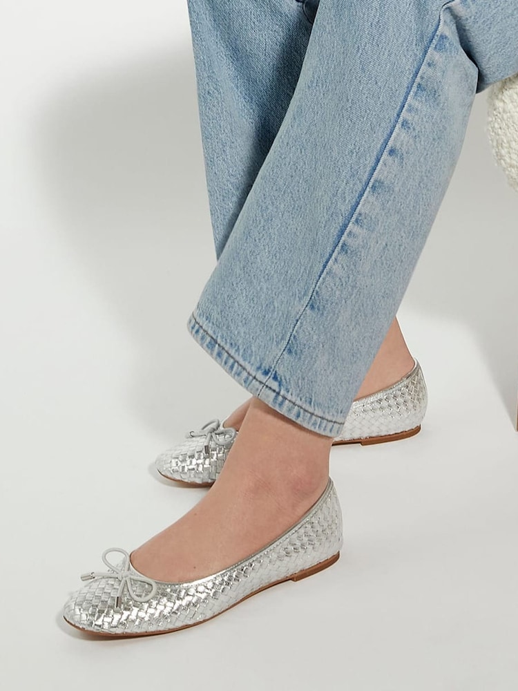 srebrna (barva); srebro - Dune London Heights Flexible Sole Woven Leather balerinke čevlji s plosko peto/brez pete čevlji - Slika 1 iz 6