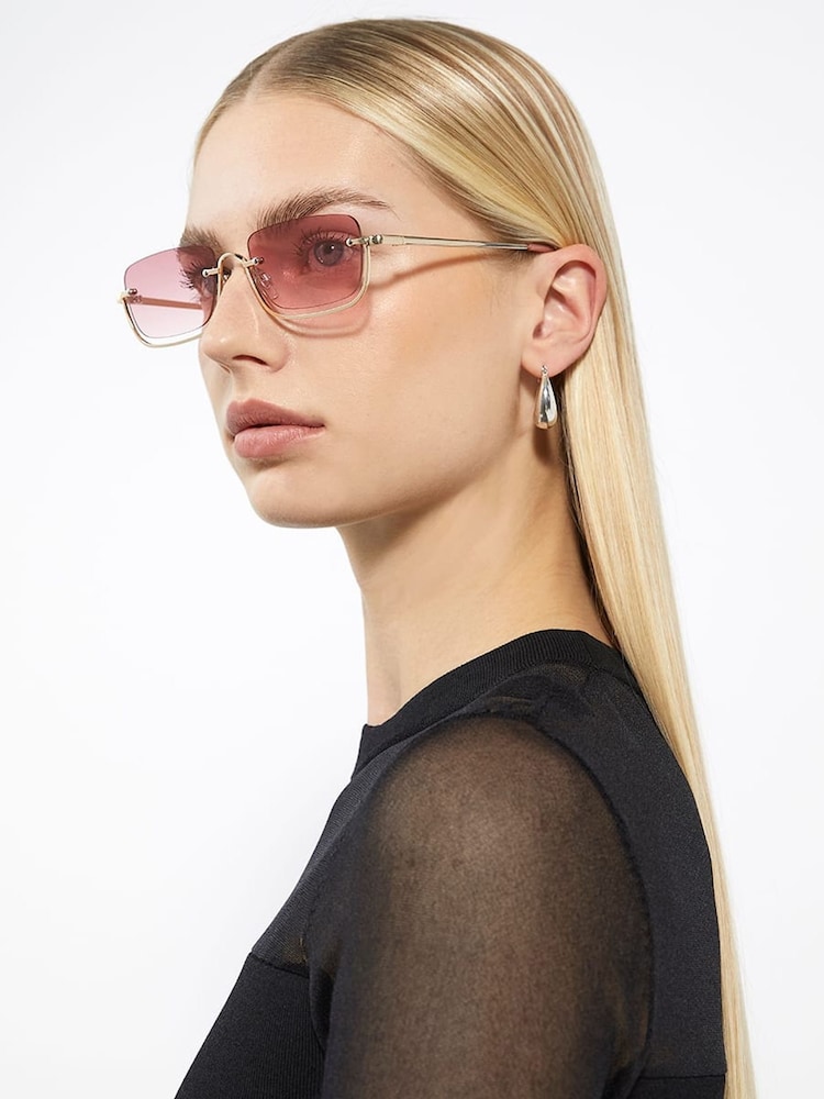 Dune London Gold Glanville Slim Metal Rectangle Sunglasses - Image 1 of 4