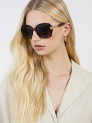 Dune London Animal Print Gernada Etched Metal Temple Sunglasses - Image 1 of 4