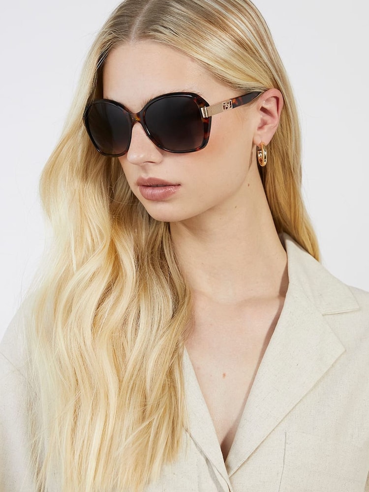 Dune London Animal Print Gernada Etched Metal Temple Sunglasses - Image 1 of 4