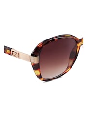 Dune London Animal Print Gernada Etched Metal Temple Sunglasses - Image 3 of 4