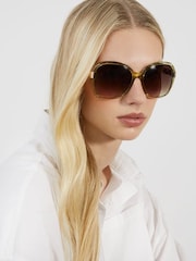Dune London Green Print Gernada Etched Metal Temple Sunglasses - Image 1 of 4
