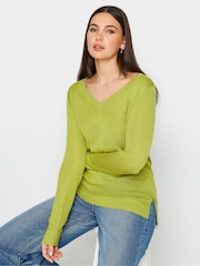 Yours Curve Green LTS Tall Fine Knit V-Neck Jumper - Image 1 of 4