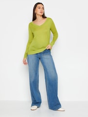 Yours Curve Green LTS Tall Fine Knit V-Neck Jumper - Image 2 of 4