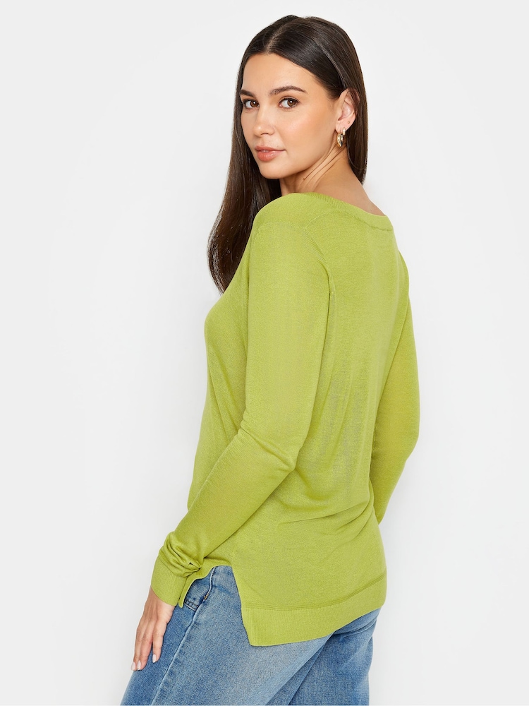 Yours Curve Green LTS Tall Fine Knit V-Neck Jumper - Image 3 of 4