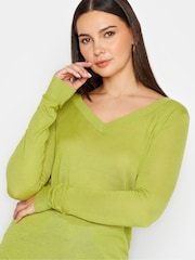 Yours Curve Green LTS Tall Fine Knit V-Neck Jumper - Image 4 of 4