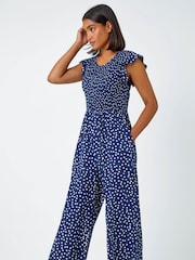 Roman Blue Polka Dot Shirred Jumpsuit - Image 2 of 5