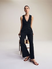 Black Elastic Back Wide Leg Trousers - Image 2 of 7
