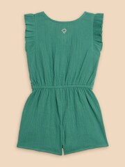 White Stuff Green Woven Frill 100% Cotton Playsuit - Image 2 of 3