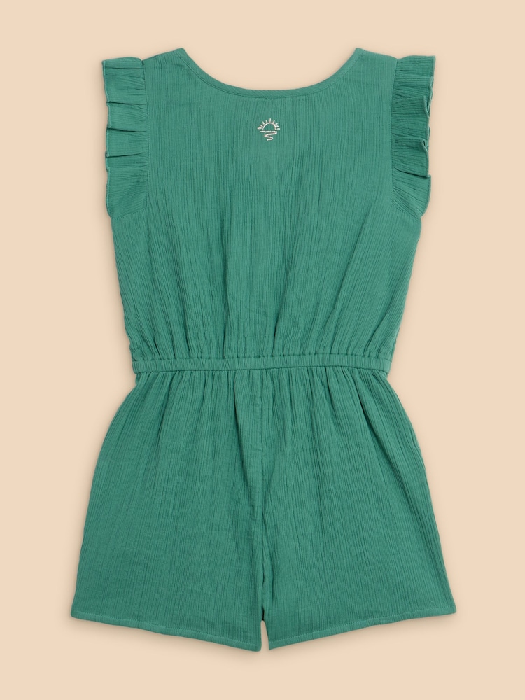White Stuff Green Woven Frill 100% Cotton Playsuit - Image 2 of 3 White Stuff Green Woven Frill 100% Cotton Playsuit - Image 2 of 3