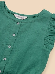 White Stuff Green Woven Frill 100% Cotton Playsuit - Image 3 of 3