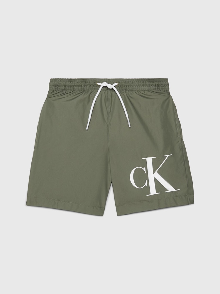 Calvin Klein Green Chrome Graphic Logo Drawstring Shorts - Image 1 of 2