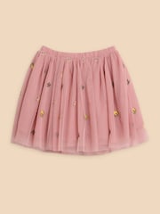 White Stuff Pink 100% Cotton Embroidered Tulle Skirt - Image 1 of 3