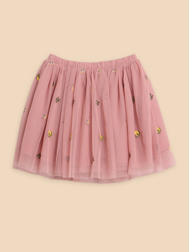 White Stuff Pink 100% Cotton Embroidered Tulle Skirt - Image 1 of 3
