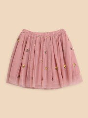 White Stuff Pink 100% Cotton Embroidered Tulle Skirt - Image 2 of 3
