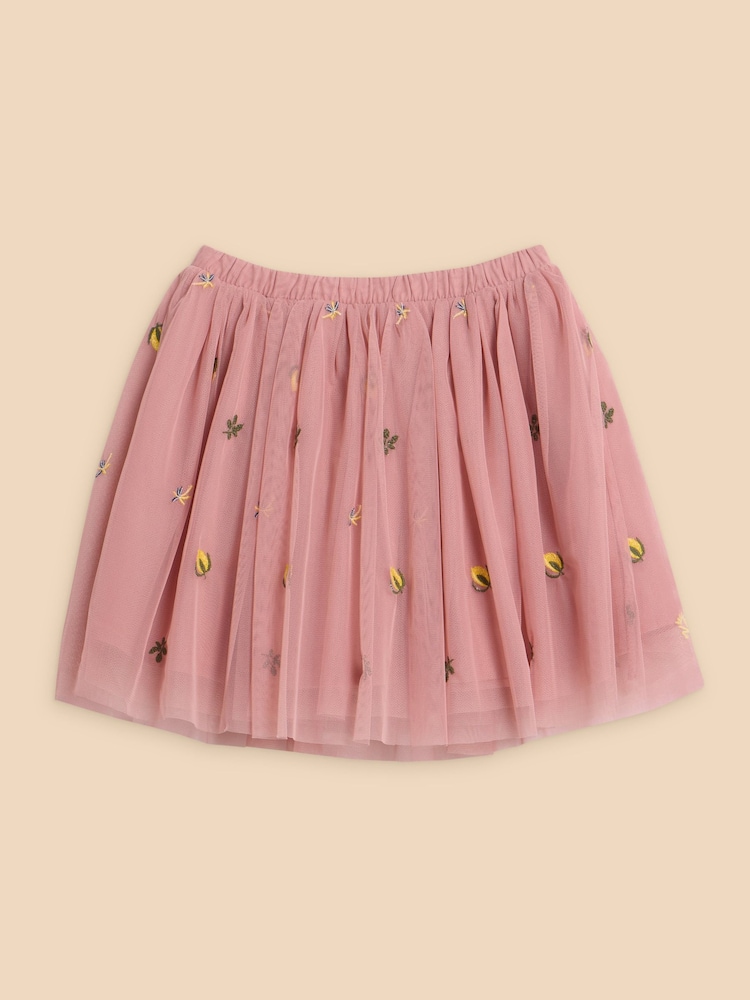 White Stuff Pink 100% Cotton Embroidered Tulle Skirt - Image 2 of 3