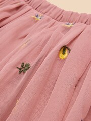 White Stuff Pink 100% Cotton Embroidered Tulle Skirt - Image 3 of 3