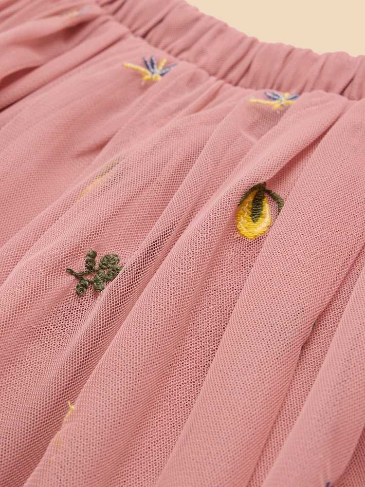 White Stuff Pink 100% Cotton Embroidered Tulle Skirt - Image 3 of 3