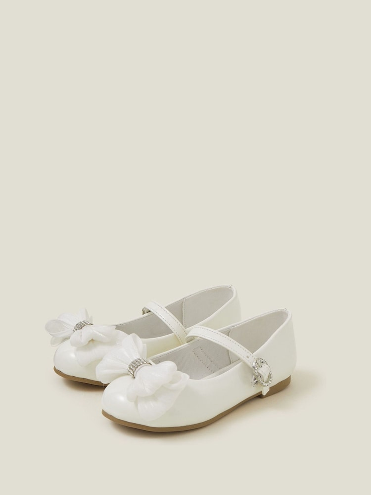 Angels By Accessorize White Patent Bow Ballerina Shoes - Image 1 of 3