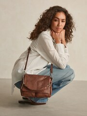 Chocolate Brown Leather Quilted Chain Cross-Body Bag - Image 1 of 9