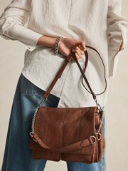 Chocolate Brown Leather Quilted Chain Cross-Body Bag - Image 2 of 9