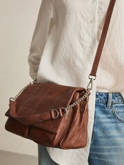 Chocolate Brown Leather Quilted Chain Cross-Body Bag - Image 3 of 9