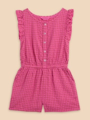 White Stuff Pink Gingham 100% Cotton Playsuit - Image 1 of 3
