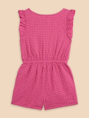 White Stuff Pink Gingham 100% Cotton Playsuit - Image 2 of 3