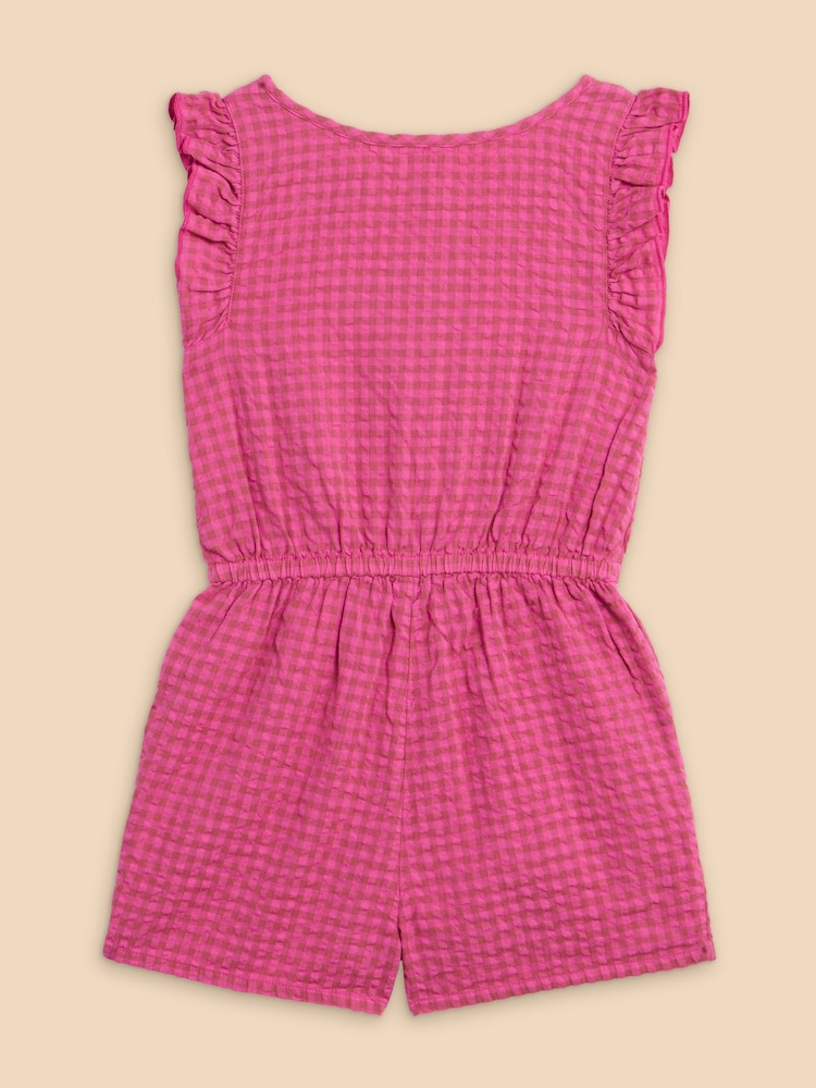 White Stuff Pink Gingham 100% Cotton Playsuit - Image 2 of 3
