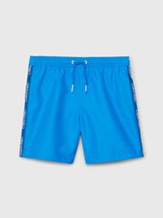 Calvin Klein Blue Chrome Slogan Swim Shorts - Image 1 of 2