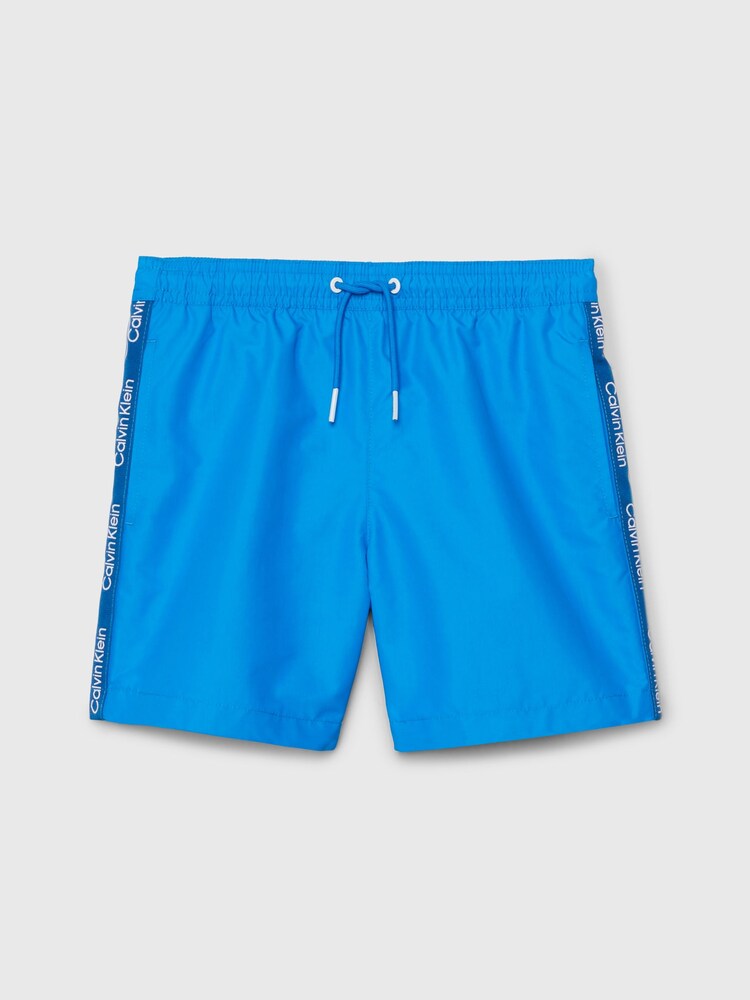 Calvin Klein Blue Chrome Slogan Swim Shorts - Image 1 of 2