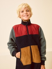 Navy Blue/Ochre Yellow Colourblock Fleece All-In-One (5-16yrs) - Image 2 of 4