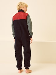 Navy Blue/Ochre Yellow Colourblock Fleece All-In-One (5-16yrs) - Image 3 of 4