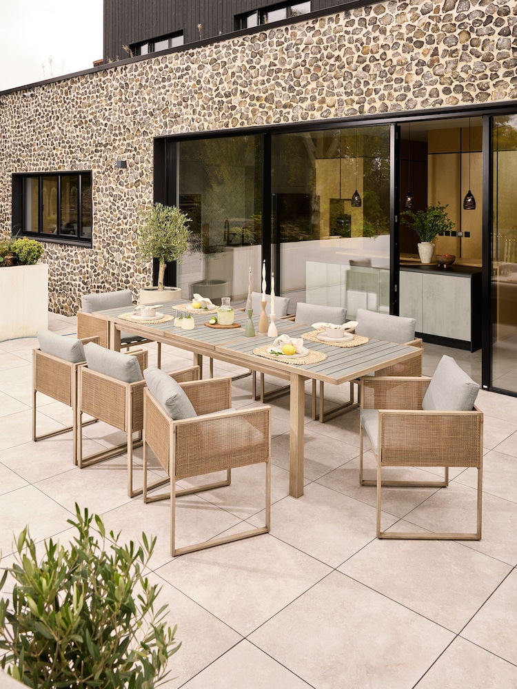 Natural Abel 6 to 8 Seater Rattan Garden Dining Table and Chairs Set - Image 1 of 8