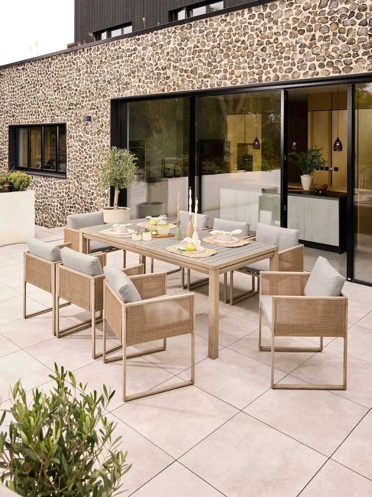 Natural Abel 6 to 8 Seater Rattan Garden Dining Table and Chairs Set - Image 2 of 8