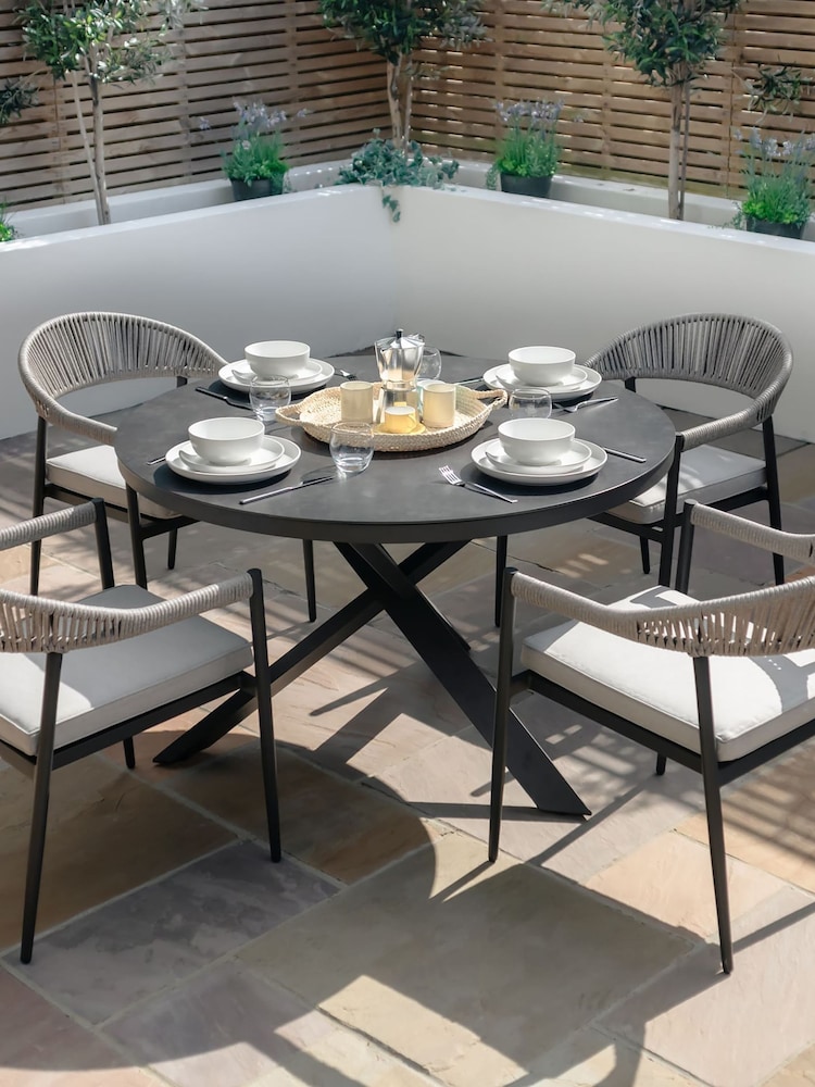 Maze Pewter Grey Roma 4 Seat Round Garden Dining Set - Image 1 of 6