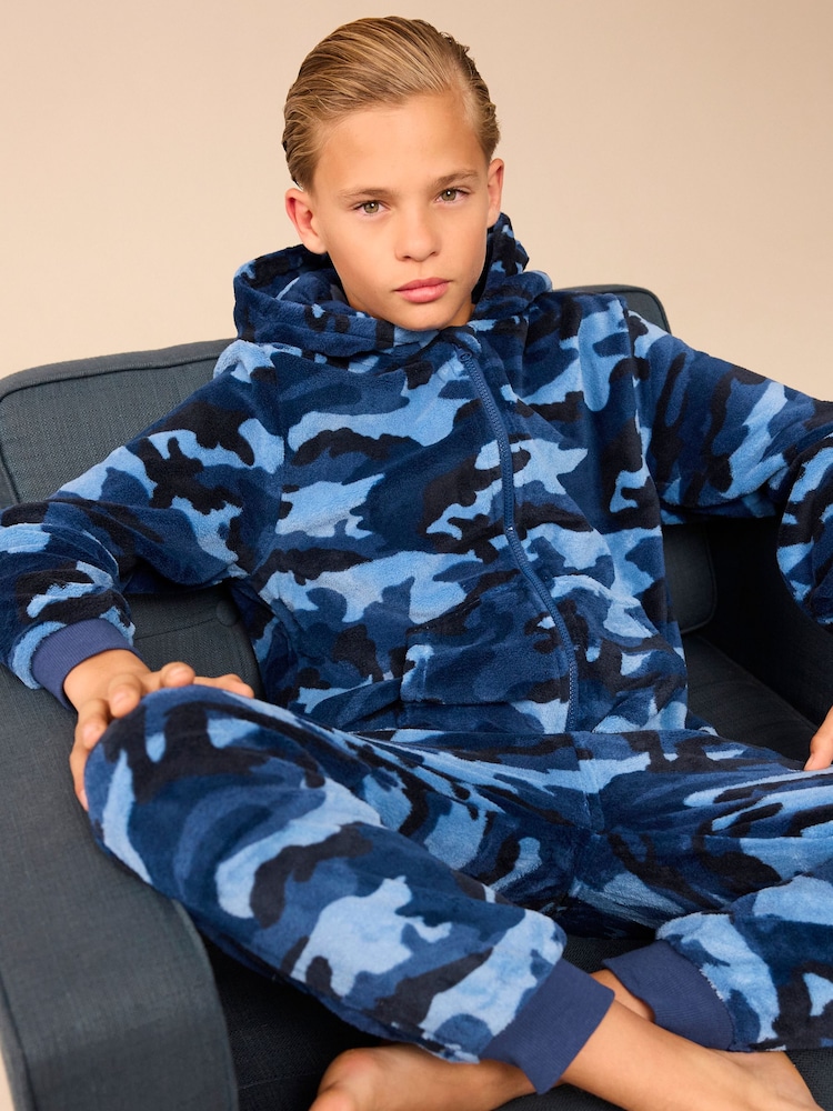 Navy Blue Camouflage Fleece All-In-One (3-16yrs) - Image 4 of 8