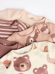 Brown Bear Face 5 Pack Baby Short Sleeved 100% Cotton Bodysuits - Image 10 of 13