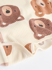 Brown Bear Face 5 Pack Baby Short Sleeved 100% Cotton Bodysuits - Image 11 of 13
