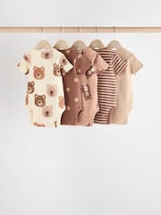Brown Bear Face 5 Pack Baby Short Sleeved 100% Cotton Bodysuits - Image 2 of 13
