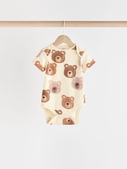 Brown Bear Face 5 Pack Baby Short Sleeved 100% Cotton Bodysuits - Image 3 of 13