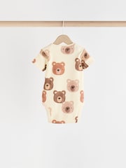 Brown Bear Face 5 Pack Baby Short Sleeved 100% Cotton Bodysuits - Image 4 of 13
