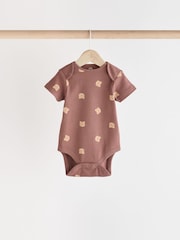 Brown Bear Face 5 Pack Baby Short Sleeved 100% Cotton Bodysuits - Image 5 of 13