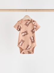 Brown Bear Face 5 Pack Baby Short Sleeved 100% Cotton Bodysuits - Image 6 of 13