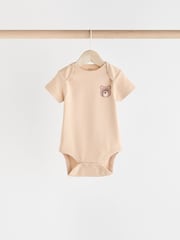 Brown Bear Face 5 Pack Baby Short Sleeved 100% Cotton Bodysuits - Image 8 of 13
