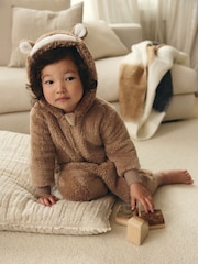 Brown/Cream Bear All-In-One Fleece (9mths-8yrs) - Image 2 of 8