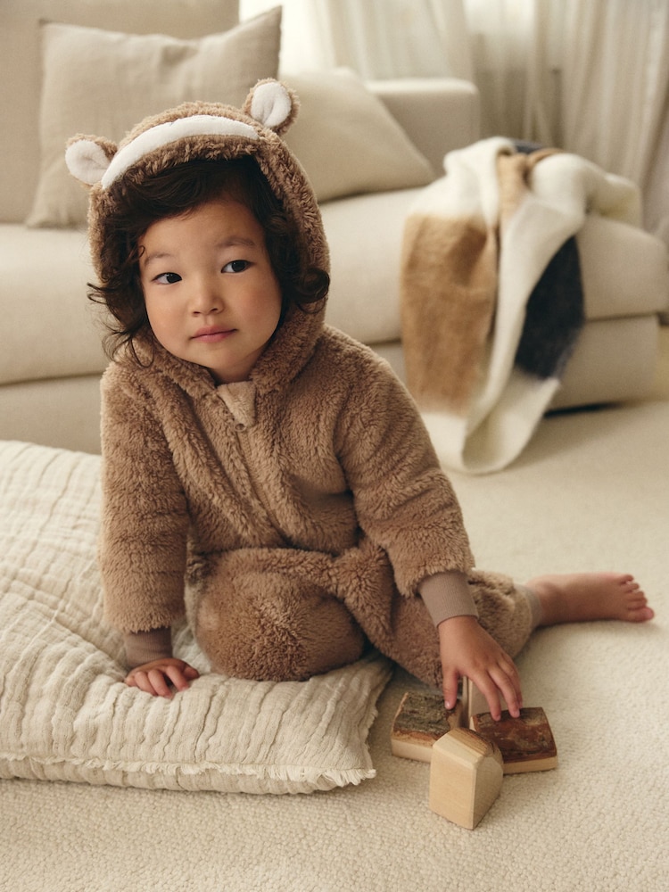 Brown/Cream Bear All-In-One Fleece (9mths-8yrs) - Image 2 of 8